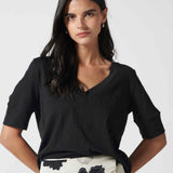 Polera negra Cassie de la marca EV-2026-501, blusa de moda con diseño simple y cómodo, vista frontal en color negro.