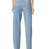 Pantalones rectos Serena de la marca NY-2025-808, denim azul con bolsillos frontales y costuras en contraste.