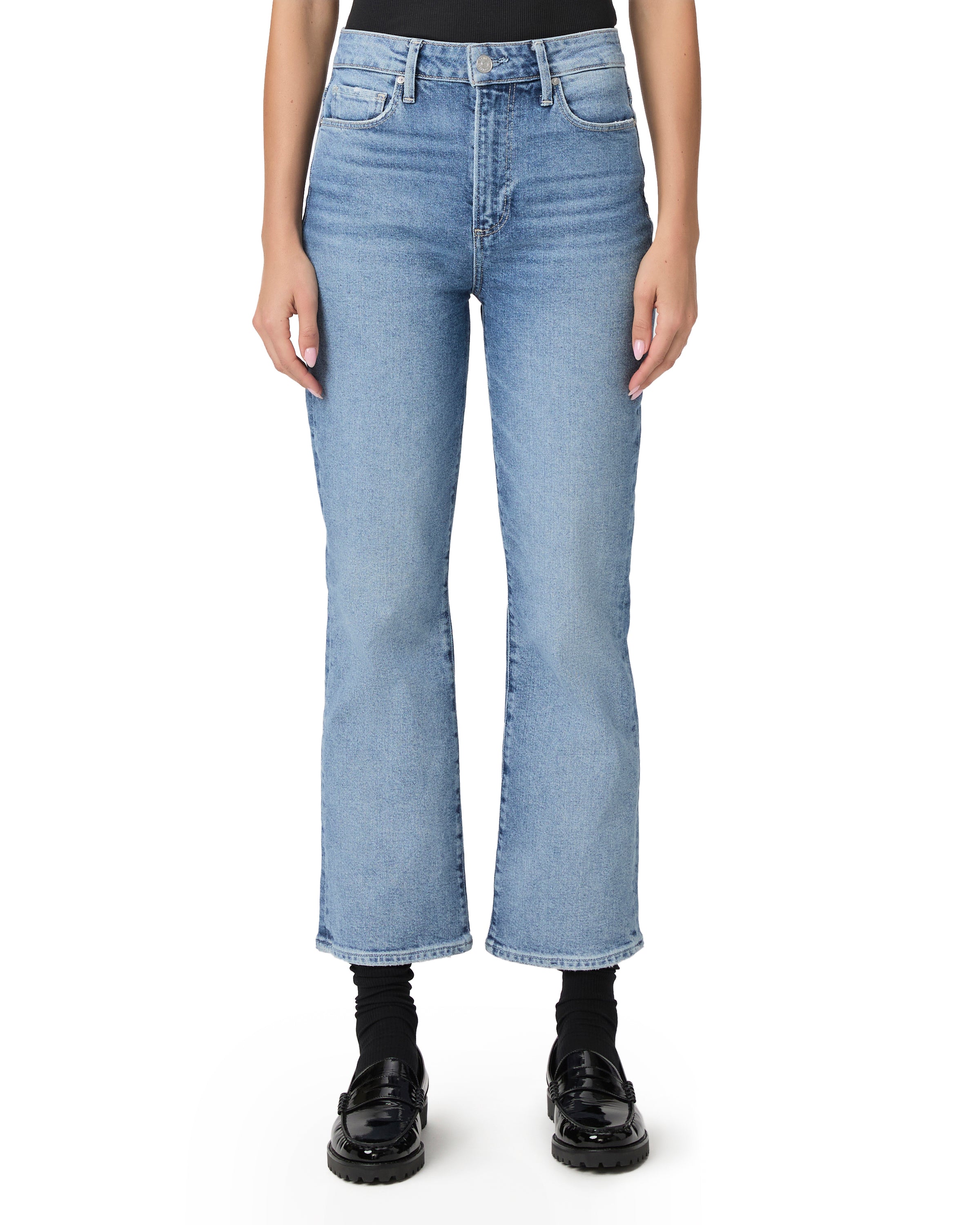 Pantalones de mezclilla estilo flare Courtney de la marca NY-2025-810, en color azul con detalles de costura.