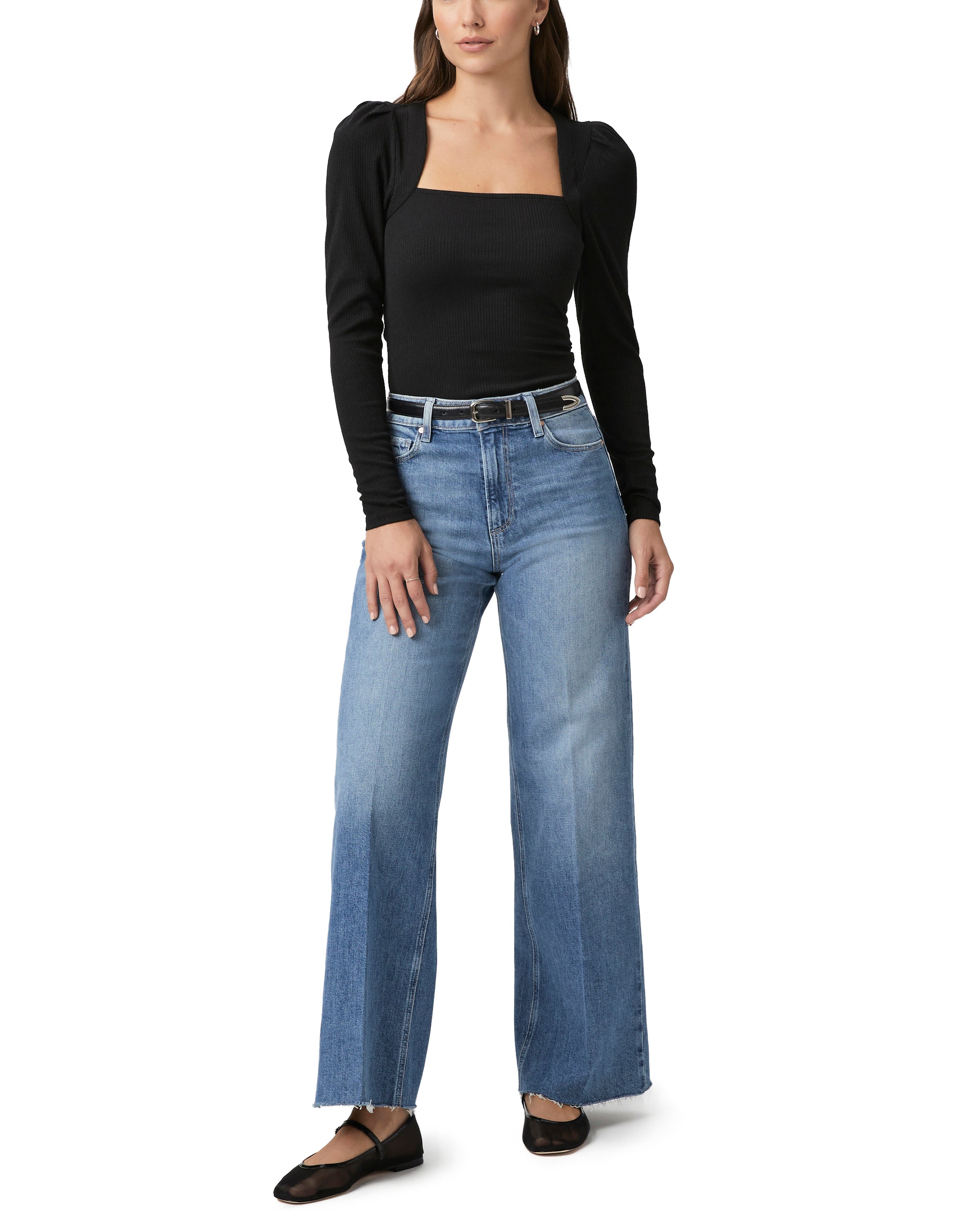 Pantalones vaqueros de pierna ancha Anessa de la marca NY-2025-832, en color azul, con corte recto y detalles de costura.