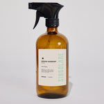 Spray ambientador para el hogar de 500 ml en botella verde, marca MS-0000-111, aroma armonía para ambientes frescos.