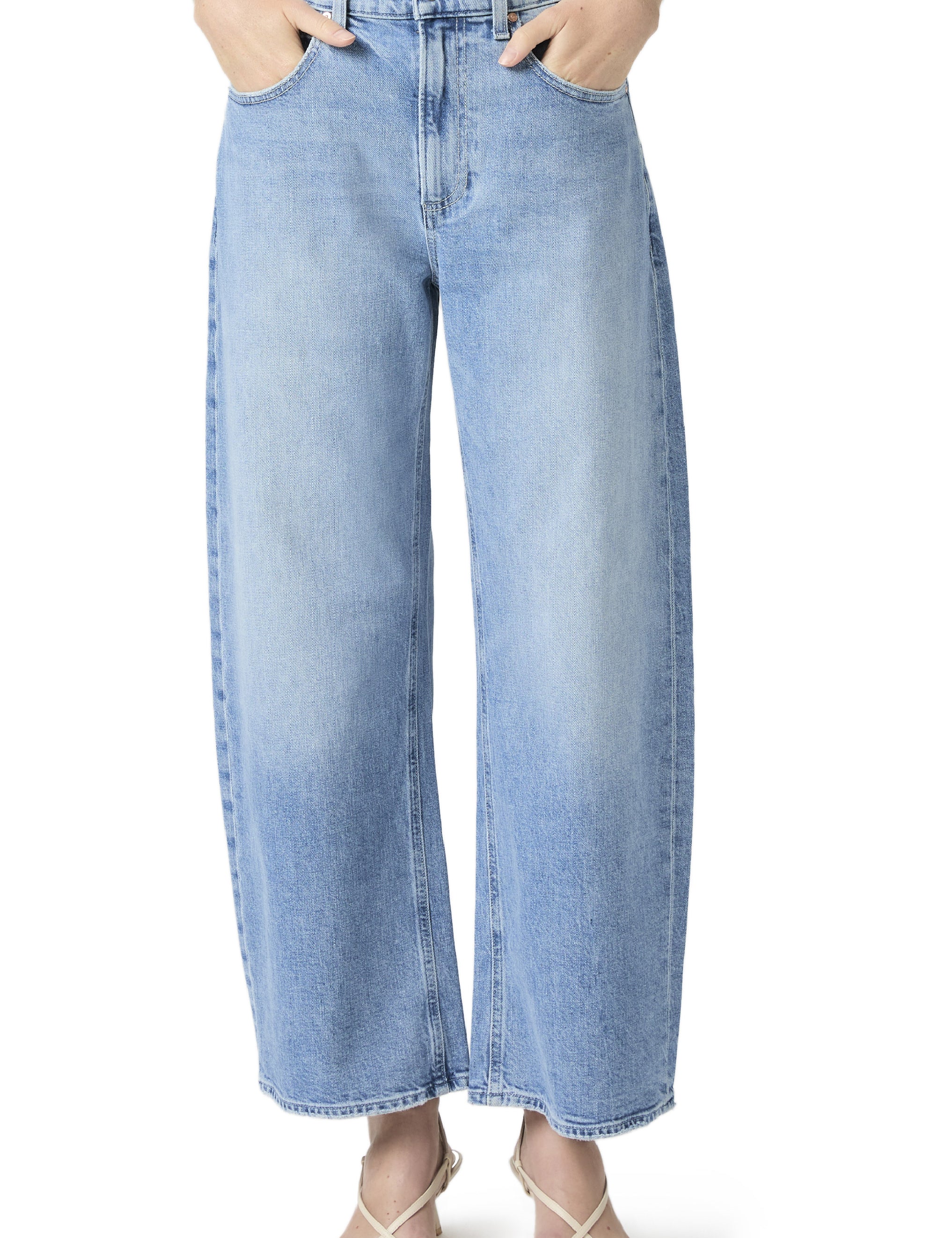 Jeans de tobillo Arellia Barrel Leg de la marca NY-2026-808, con corte ajustado y estilo moderno en color azul.