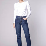 Pantalones jeans slim Julieta de la marca D-2024-805, modelo ajustado en denim azul con bolsillos frontales y traseros.
