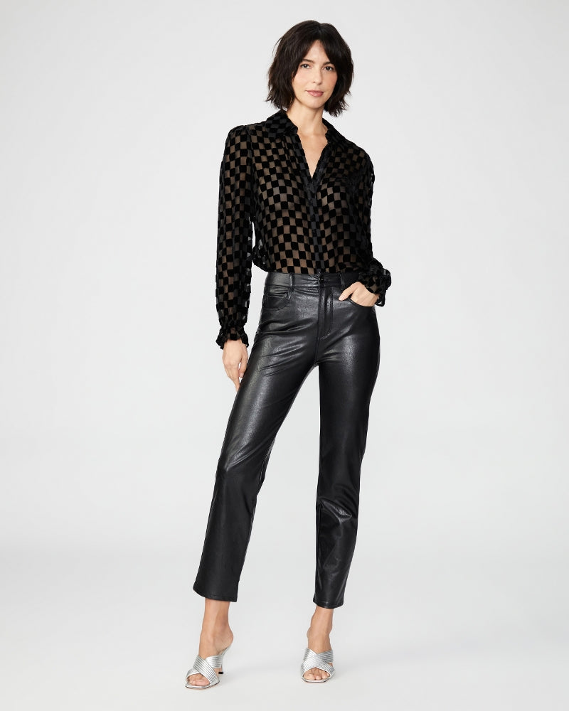 Pantalones rectos Stella en imitación de cuero negro, estilo elegante y moderno, marca NY-2024-838.