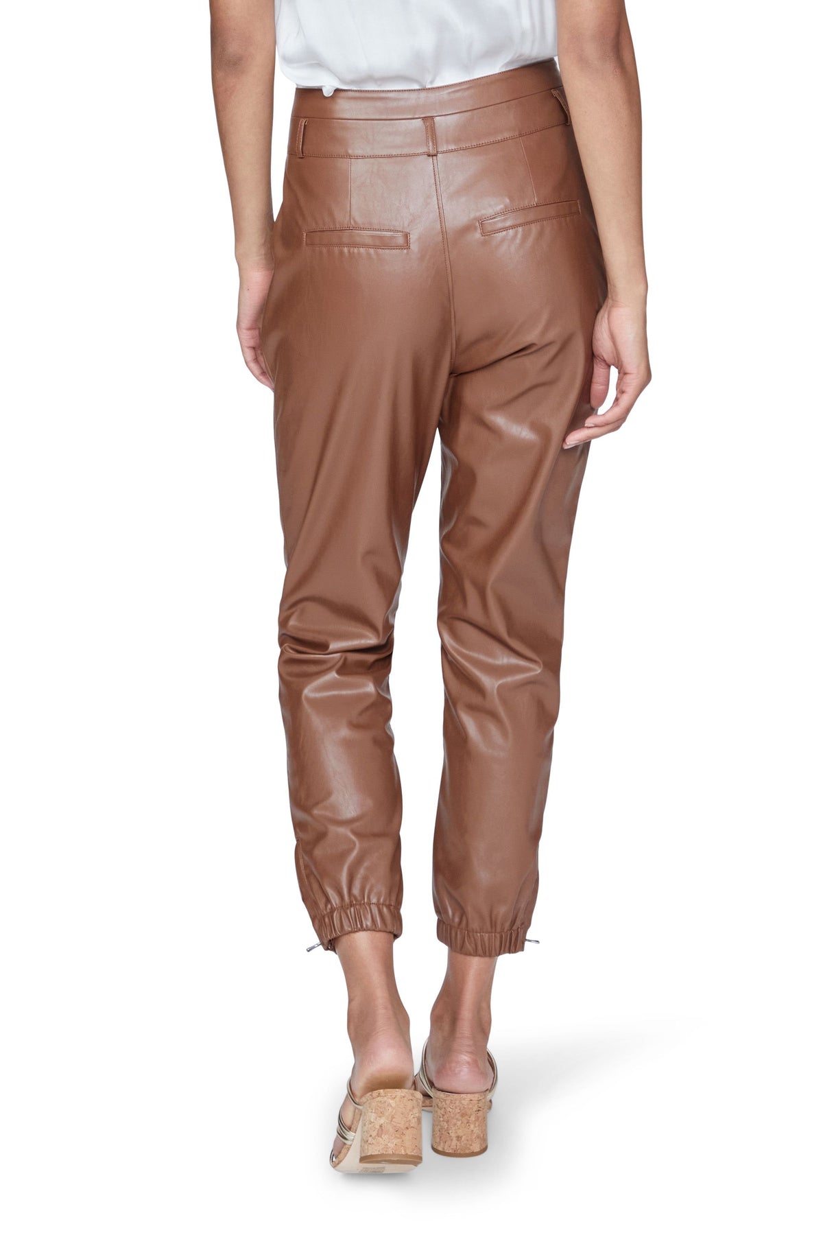 High Rise Pleated Mayslie Jogger Cognac Vegan Leather